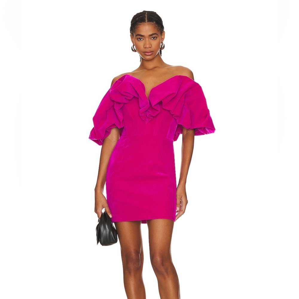 Line & Dot Vibrant Pink Ruffle Mini Dress